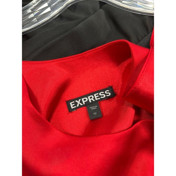 Express Sz 12 Red & Black Mini Dress Club Evening Comfy Black Ruched Body-con - Picture 4 of 4